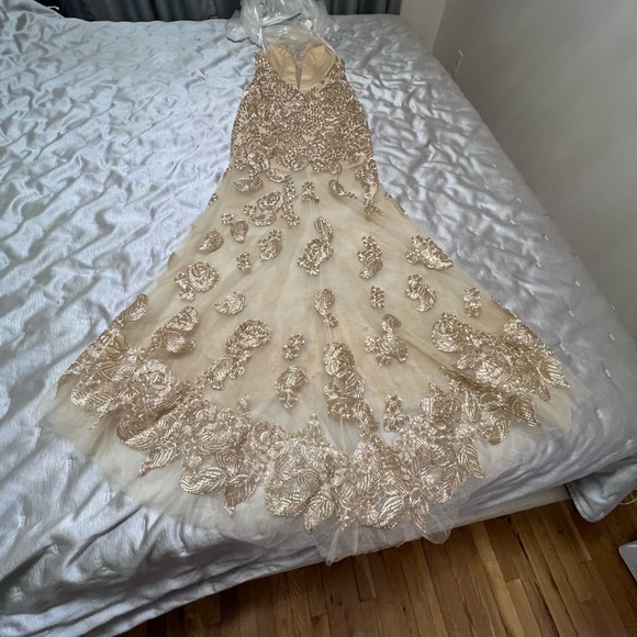 Gold gown size 8 by Angela & Alison - Picture 2 of 7